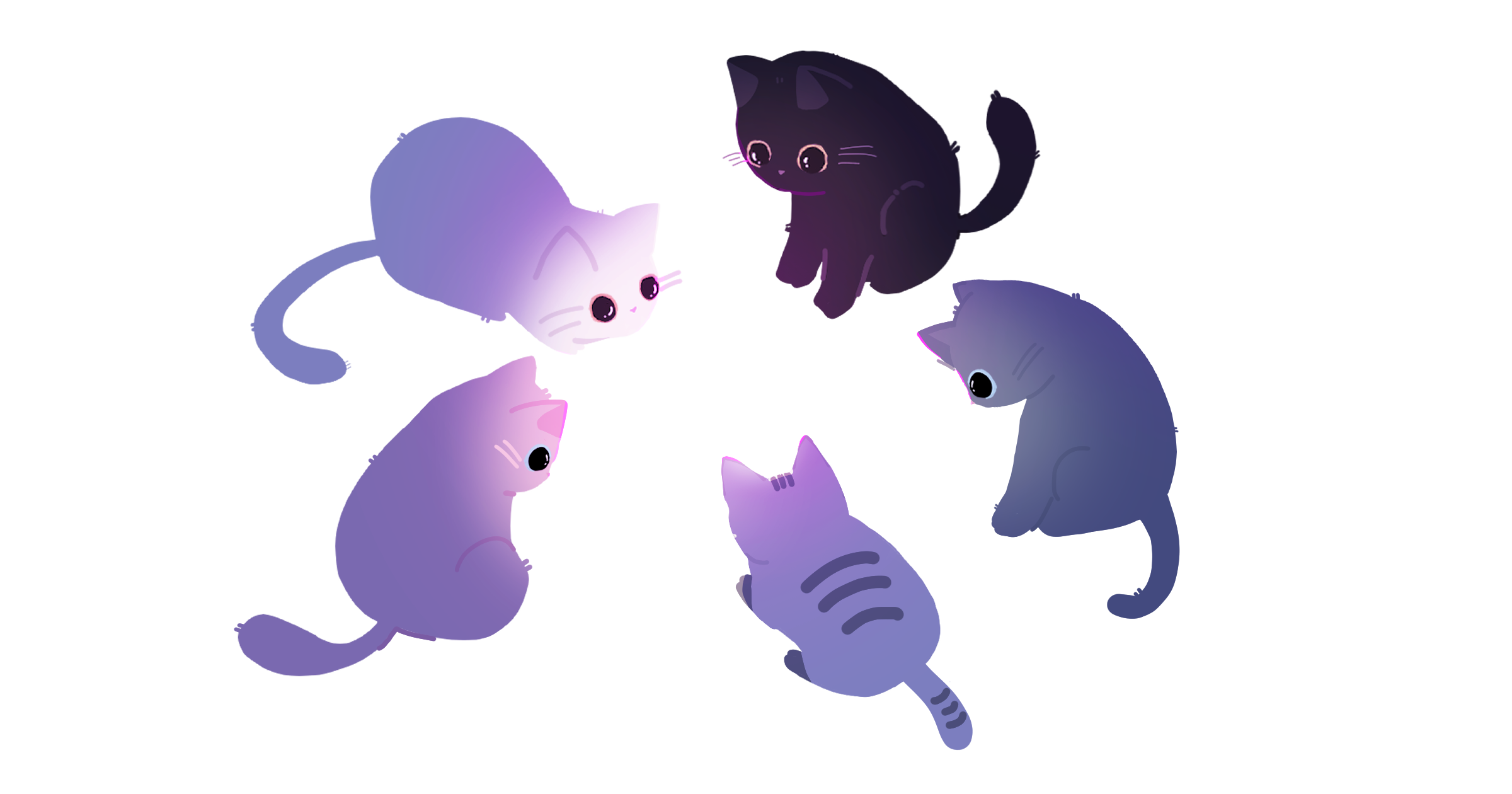Five cats around a star